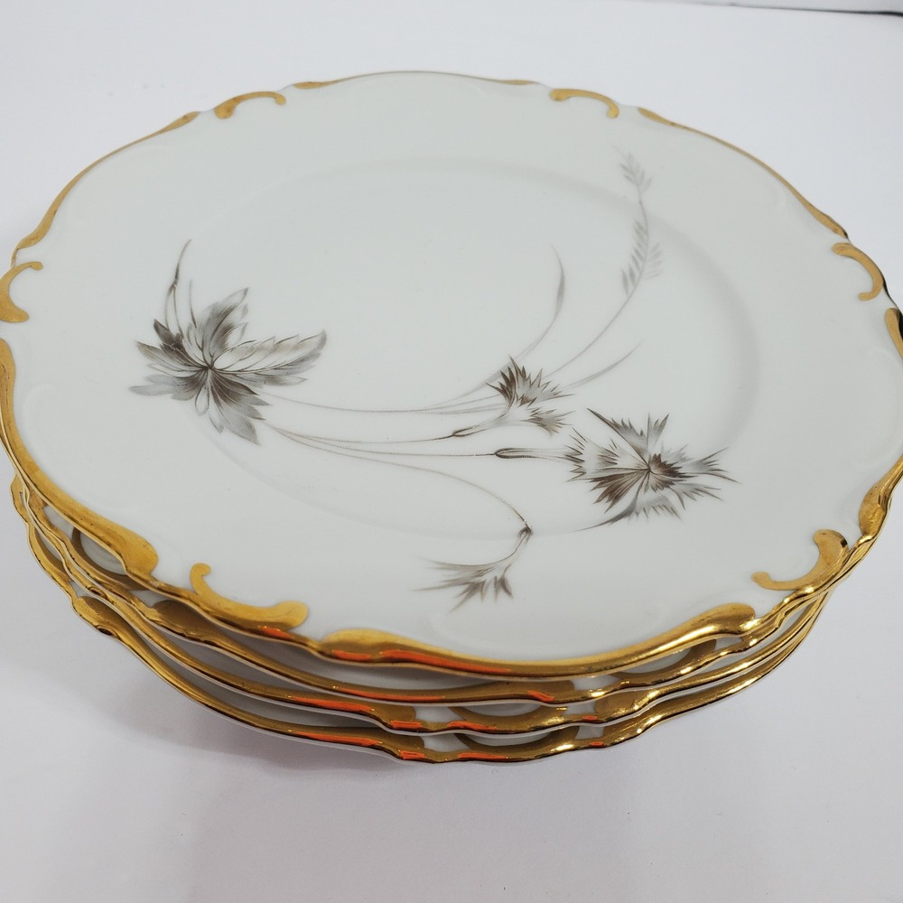 Vintage Heirloom Arabesque Bread Butter Plates 6 in White Gold Trim 4 Pieces